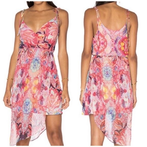 Haute Hippie Women's Pink 100% Silk Caitlyn Floral Asymmetrical Dress Small - Picture 1 of 11